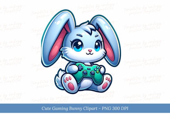 Bunny with Gaming Pad Clipart – The Playful Design Element Every Gamer Needs