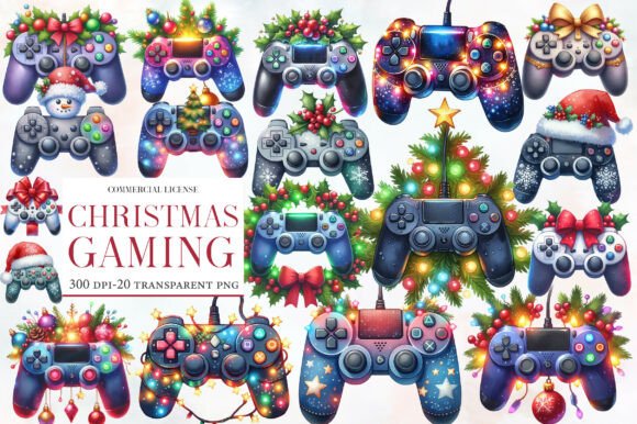 Christmas Gaming Controllers Clipart for Holiday Projects