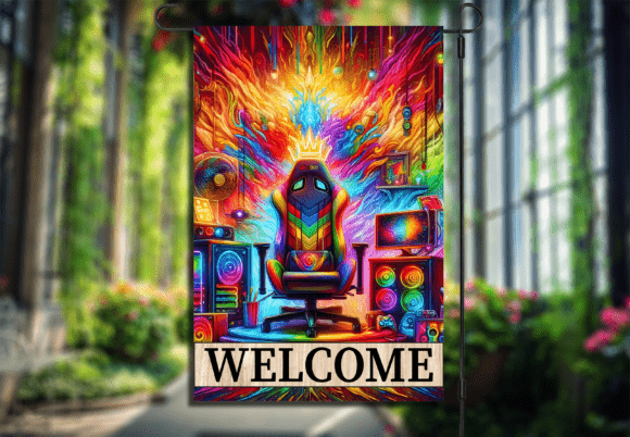 Elevate Your Curb Appeal with the Neon Gaming Setup Welcome Garden Flag Sublimation Design