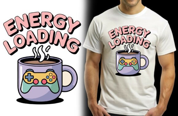 Energy Loading Gaming T Shirt Design: Versatile Artwork for Custom Apparel and Print-on-Demand Products