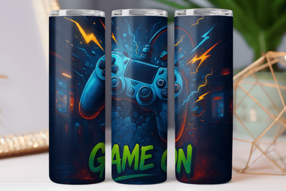 Game on Gaming Tumbler Wrap Skinny 20oz