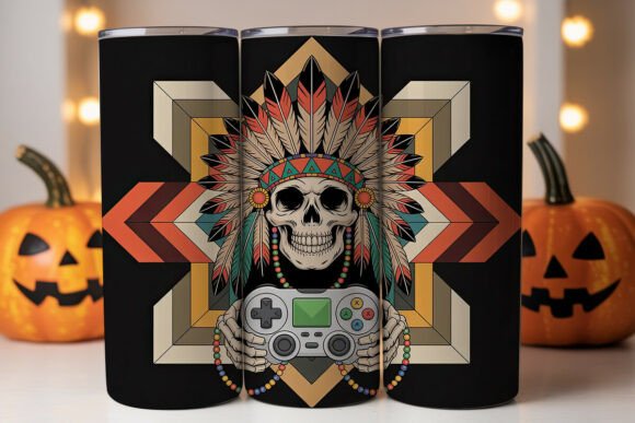 Gaming Skull Headdress 20oz Tumbler Wrap Design Guide