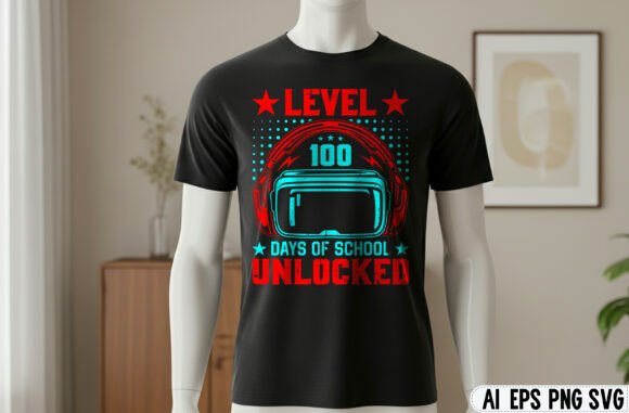 Level 100 Days of School Gaming T-Shirt Design