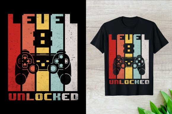 Level 8 Unlocked Gaming T-Shirt: A Versatile Design Resource for Print-on-Demand Creators