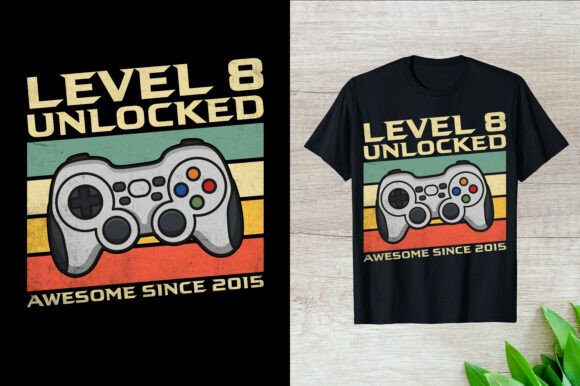 Level 8 Unlocked: The Ultimate Gaming Milestone T-Shirt Design for True Gamers