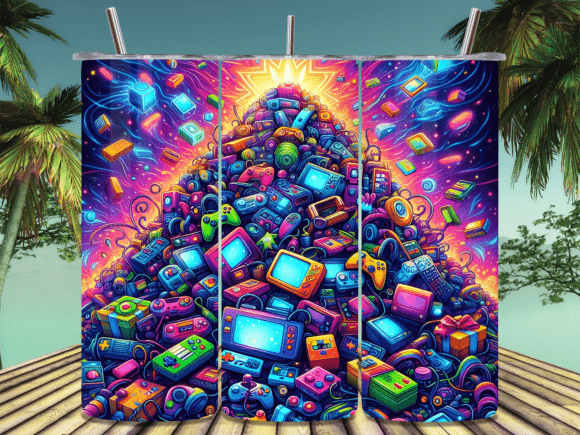 Mountain of Gaming Consoles Tumbler Wrap: Elevate Your Drinkware with Retro Gaming Style