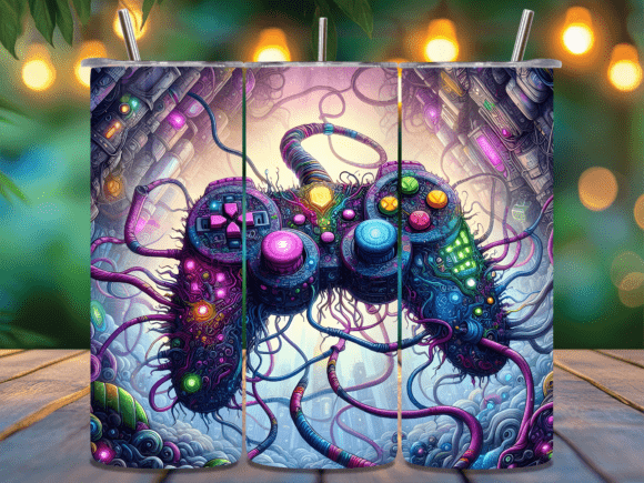 Neo-Cybernetic Gaming Control Tumbler: A Powerful Sublimation Design for Your 20oz Creations