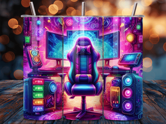 Neon Gaming Setup Chair PC Tumbler Wrap