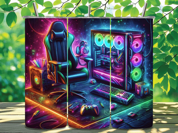 Neon Gaming Setup Glow Tumbler Wrap