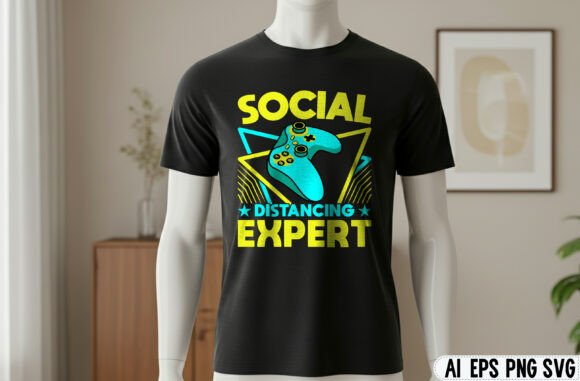 Social Distancing Expert Gaming T-Shirt Design for Creators